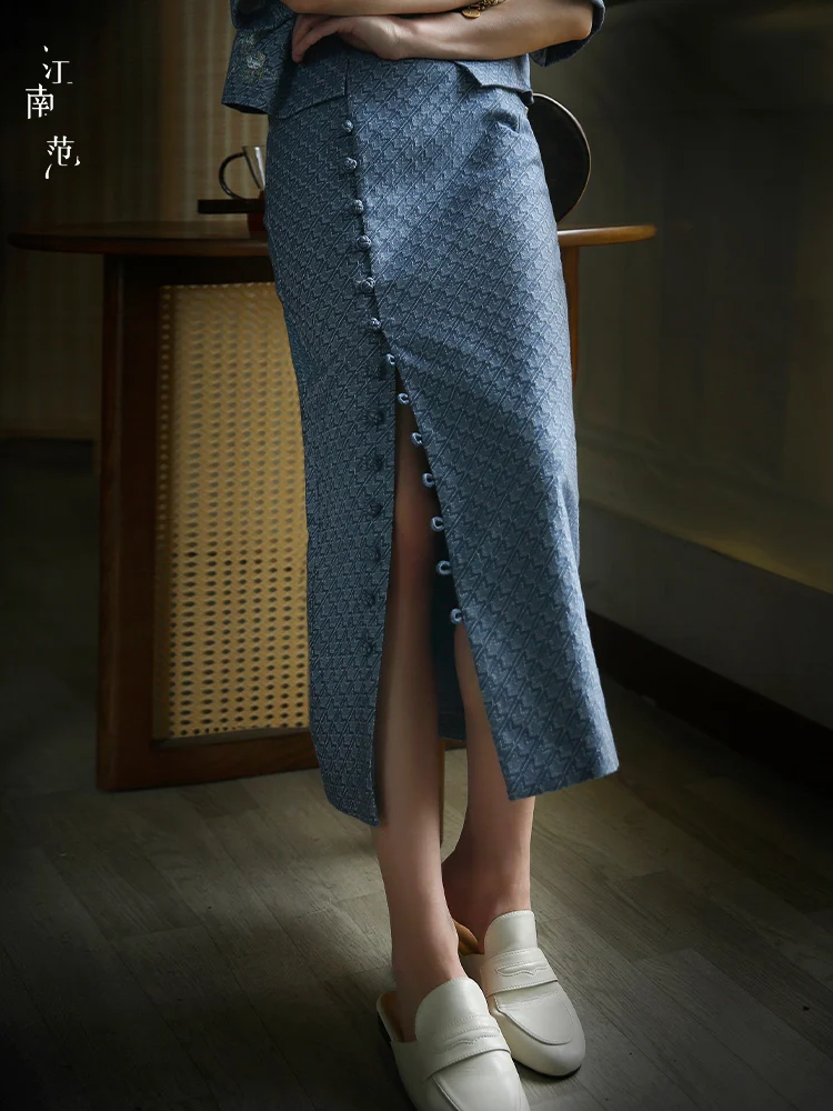 

Новая джинсовая юбка в стиле Ханьфу с высокой талией и разрезом, улучшенная модель, ретро-дизайн, легкая, для повседневной носки