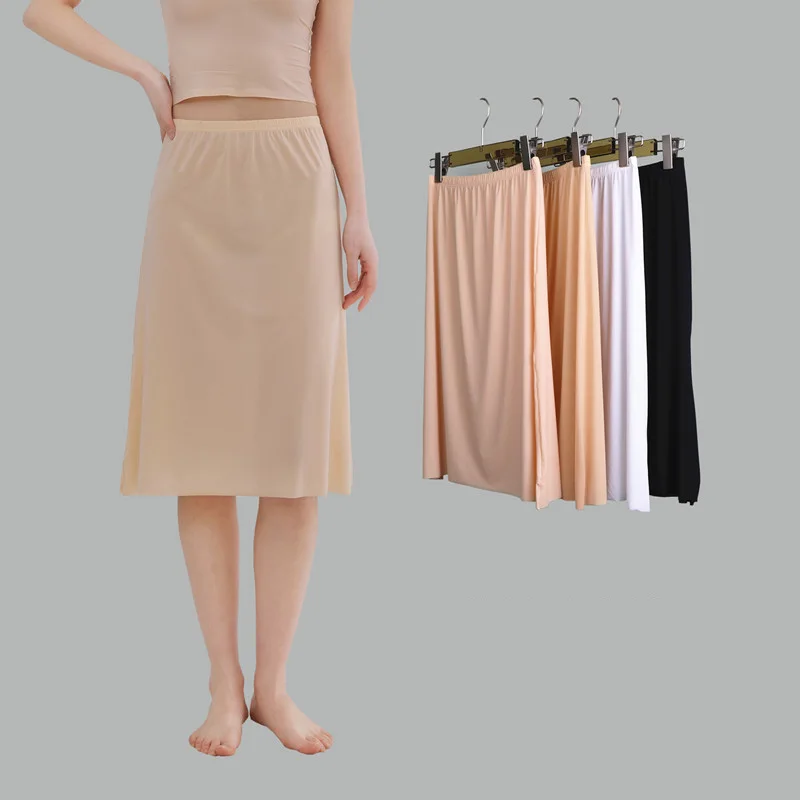 Falda interior de talla grande, vestido medio resbalón para mujer, verano fino de seda helada, cintura alta, elástico, antipenetrante, forro enagua de 110KG
