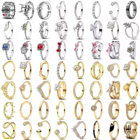 New 925 Silver Light Gold Crown Love Colored Diamond Ring Charm Fit Party Daily Leisure Wear DIY Women's Boutique Jewelry Gifts