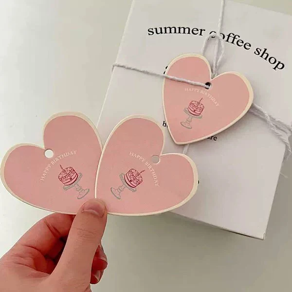 Custom Heart Tag Wedding Gift Thank You Card Logo Text Name Print Packaging For Small Business Decoration Handmade Label DIY