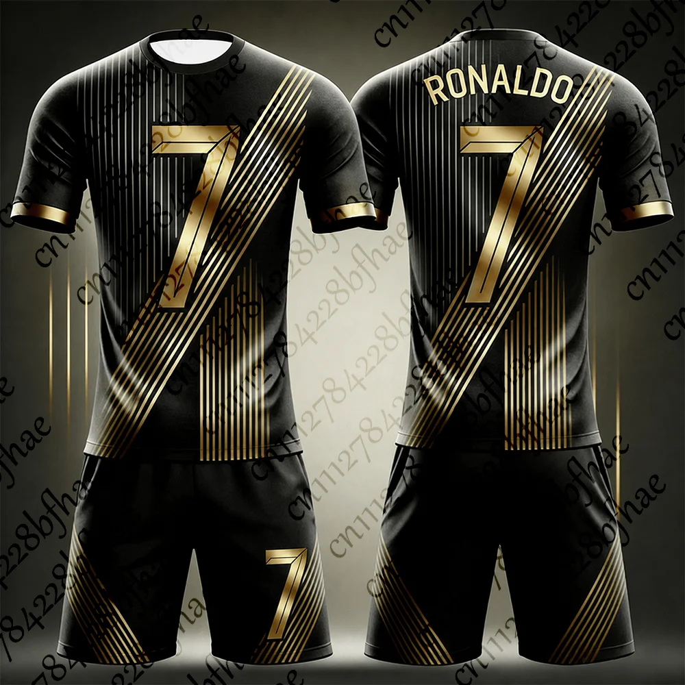 Cool Gradient Ronaldo 7 Football Jersey Set for Adults And Kids Short-Sleeved Sports Kit Parent-Child Matching Football Uniform