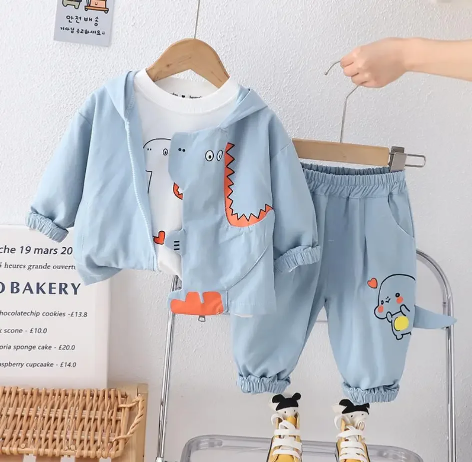 

Toddler Autumn Clothes for Kids Fashion Cartoon Dinosaur Zipper Jackets+White T-shirt+Pants 3Pcs Boutique Outfits Boys Baby Sets