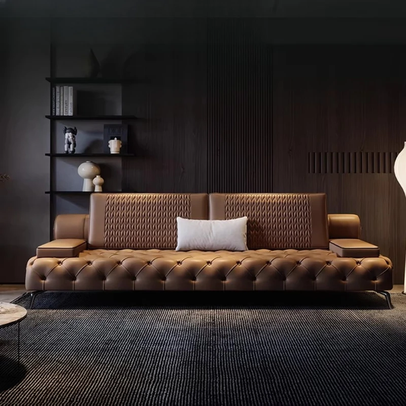 Stylish and comfortable sofa unique design orange matte leather modern home living room sofa