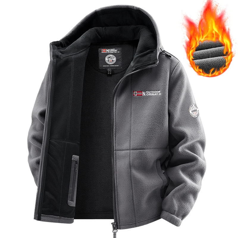 الشتاء القطبية جاكيت من الصوف الرجال عادية رشاقته المشي لمسافات طويلة سترة عالية الجودة تصميم دافئ موضة معطف مقنع سترات الرجال الملابس #4