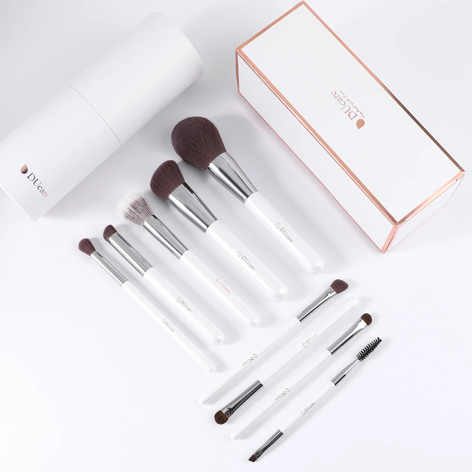 DUcare Makeup Brush Set 9pcs Foundation Blending Powder Blush Concealers Eyeshadows Brushes Must Have Beginner Use With Holder