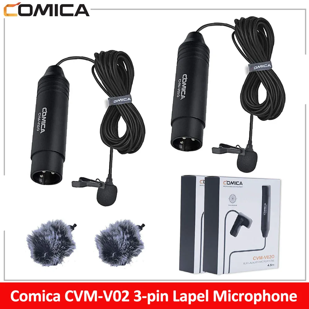 Comica CVM-V02 Omni-Directional 3-pin Lapel Microphone XLR Lavalier Microphone for Canon Sony Panasonic Camcorders