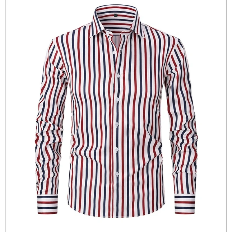 

2026 Spring Men's Striped long-sleeved Shirt Non-ironing Anti-wrinkle Comfortable Breathable Business Casual Slim Dress Shirts