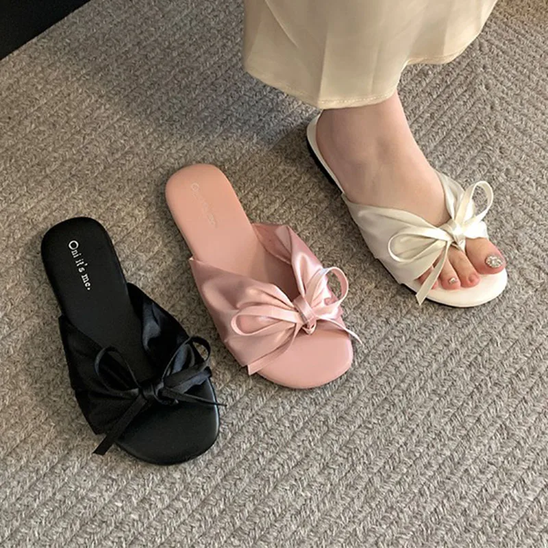 

Bow Clip Toe Slippers Flats Women Sandals Dress Beach Woman Shoes 2025 Trend Open Toe Flip Flop Sexy Slingback Slides De Mujer