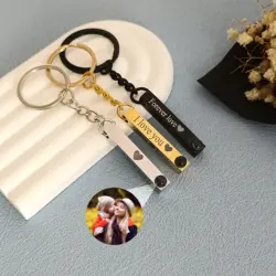 Custom Photo Projection Keychain Engraved Name Logo Keyring DIY Picture Bar Keychain For Memorial Gift Jewelry
