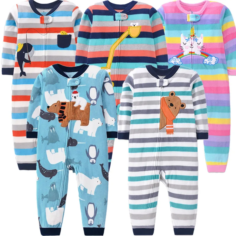 Winter Newborn Baby Girls Romper Zipper Warm Fleece Toddler Pajamas Cotton Bebe Cute Bear Boys Jumpsuit Infants Clothes 9-24M