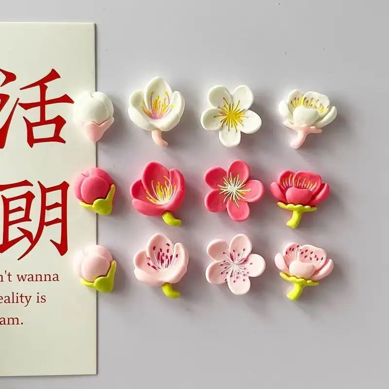 12 قطعة مغناطيس الثلاجة الوردي زهرة الراتنج الزخرفية مغناطيس الثلاجة الإبداعية السبورة الكرتون المغناطيسي ملصق ديكور المنزل