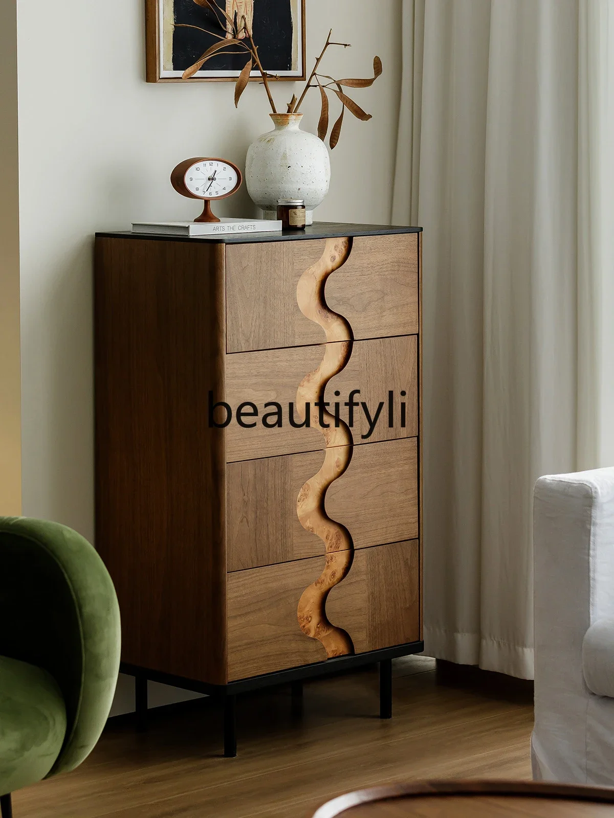 

Средневековый сундук из цельного дерева, черный орех, ретро-хранение, шкафчик, гостиная, спальня, шкаф с ящиком