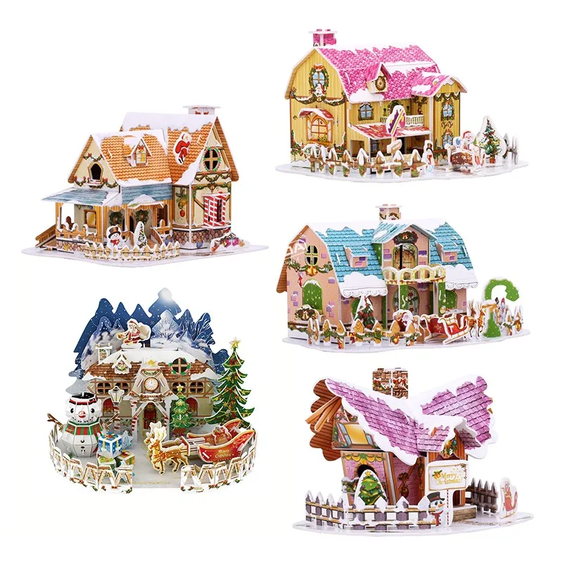 8 Style Christmas Castle Building 3D Puzzle Model X'max House Architecture Construction Jigsaw Puzzles Toys Kids Christmas Gift