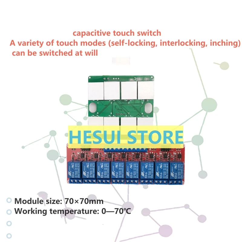 CAPTOUCH Capacitive touch button module with relay eight-way touch switch self-locking interlocking jog two-color LED