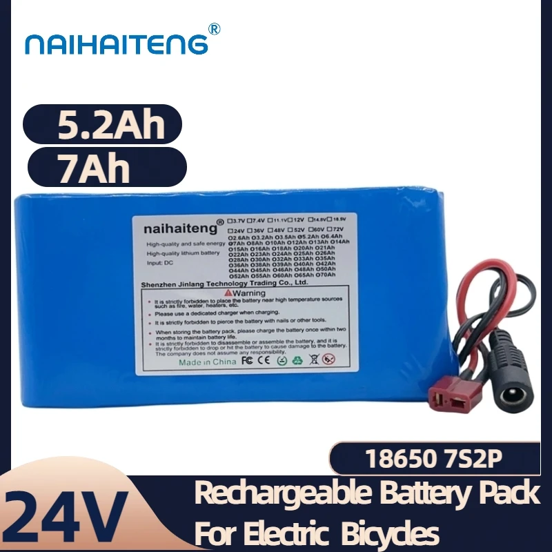 24V 5.2Ah 7Ah 7S2P 18650 Rechargeable Lithium Battery Pack Universal Customizable For Folding Modified Bikes E Bicycles