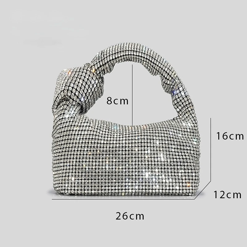 Handle Rhinestones Knot Evening Bag Silver Crystal Top Handle Bags for Women Purses and Handbags Luxury Designer Handbag Tote