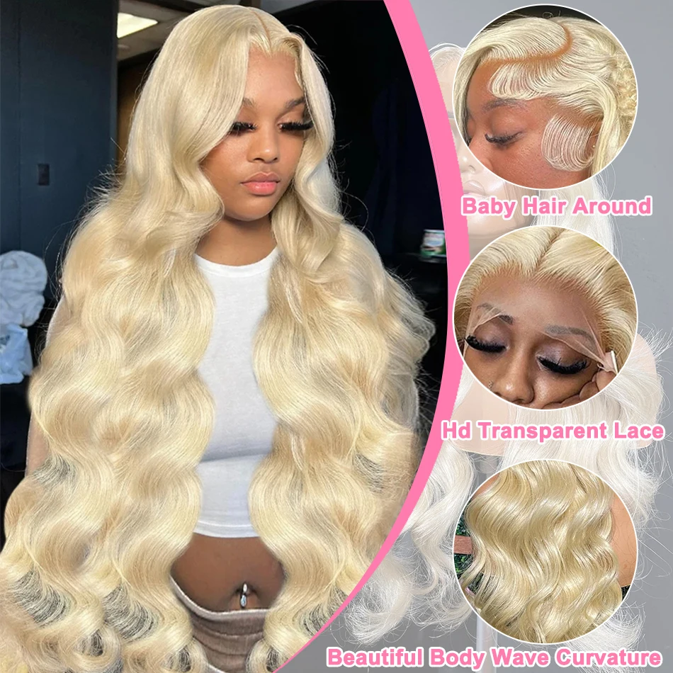 Perruque Lace Front Wig Body Wave Brésilienne Naturelle, Cheveux Humains, Couleur Blond Miel 613, 13x6, 13x4, Transparent HD, pour Femme