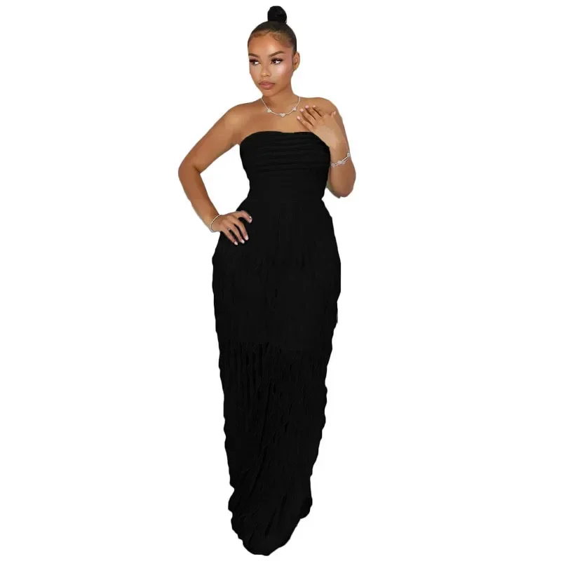 Fashionable European Style Women's Strapless Wide Leg Jumpsuit New Arrival 2024 Trendy Sexy Waist Tie Sleeveless Robe