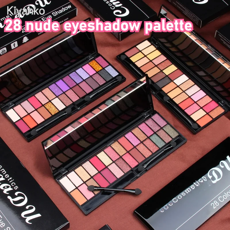 28 Bandeja de sombra de ojos desnuda, bandeja de sombra de ojos resistente al agua, brocha de maquillaje de larga duración, paleta de sombra de ojos, Cosméticos de belleza raras para mujer