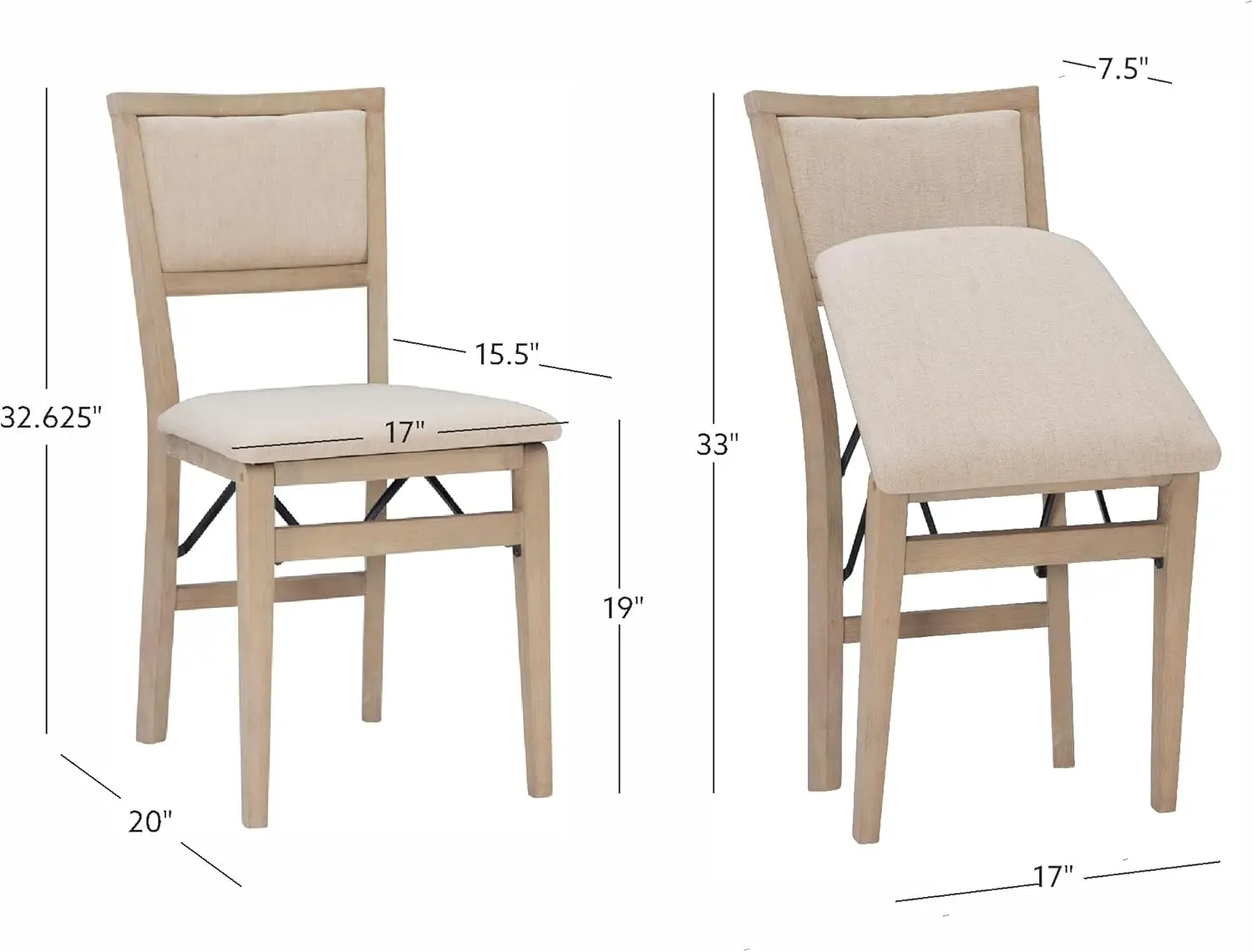كرسي كيرا خشبي ريفي طبيعي قابل للطي مع مقعد منجد باللون البيج ومجموعة خلفية مكونة من قطعتين #3
