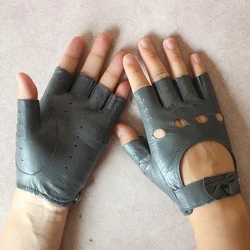 Leather Half-Finger Gloves Women's Fashion Thin Section Hollow Short  Summer Outdoor Sports Cycling Car Driving