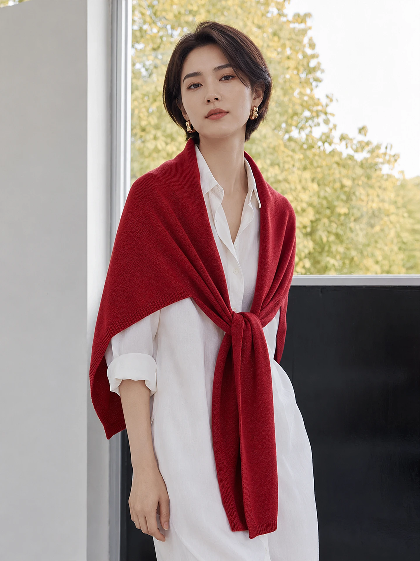 赤いニットショール軽量夏用エアコン付きルームショルダープロテクター女性用アウターウェアt字型多機能スカーフ