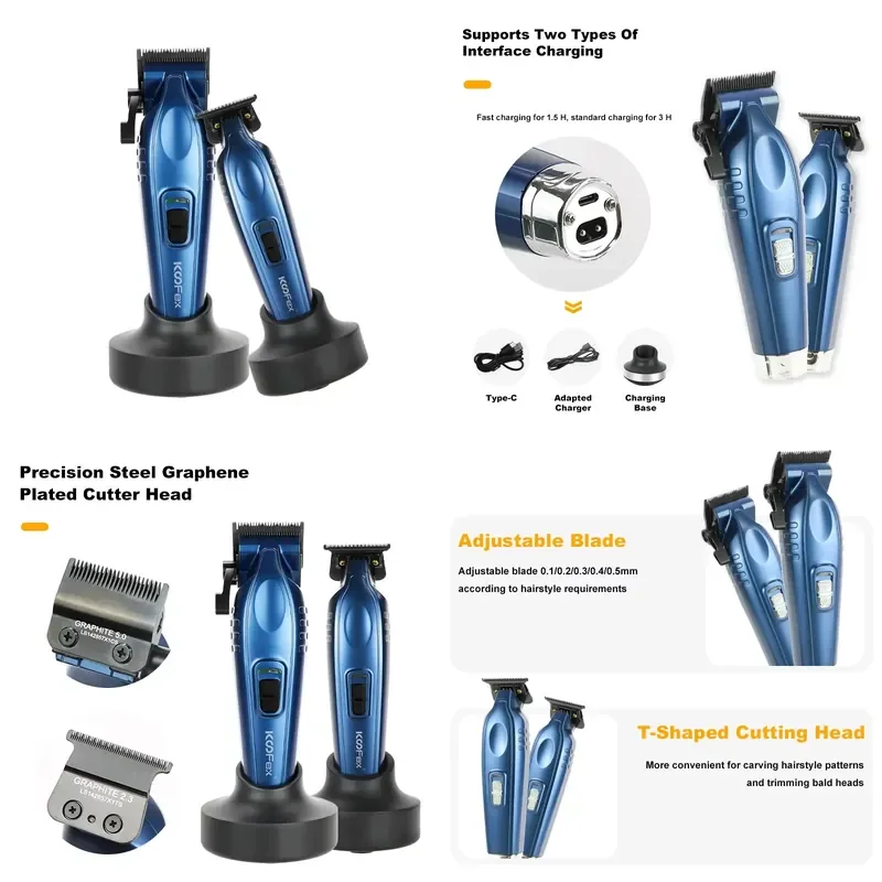 for KooFex USB Charging BLDC Motor Full Metal Body High Power Haircut Fader and Trimmer Combo with Men's Stand