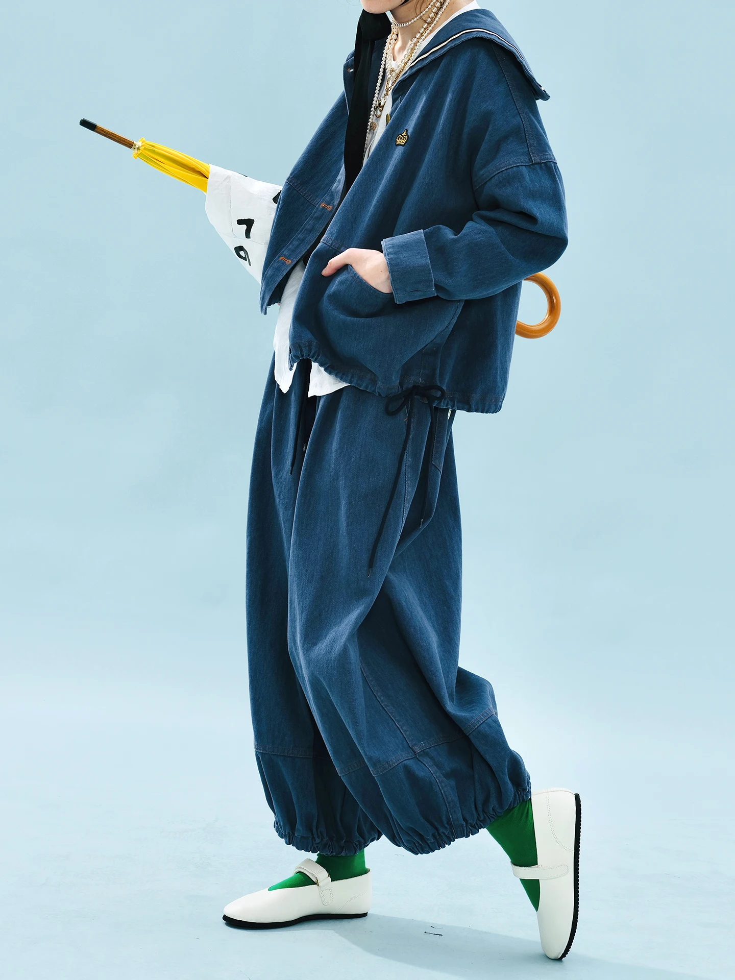 イマココニ 2025 秋 ルーズ 純綿 ウォッシュド クロップドパンツ カジュアル ハイウエスト テーパードパンツ 255219