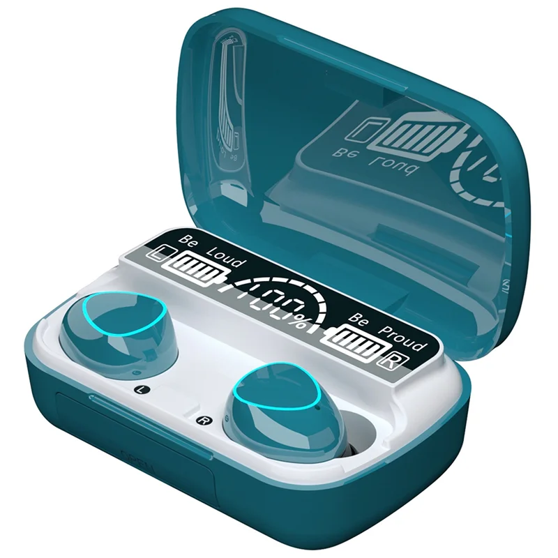 A003 Wireless Headset Bluetooth V5.1 LED Display Stereo Mini Earbud Headset with Microphone Hands-Free Headset,Green