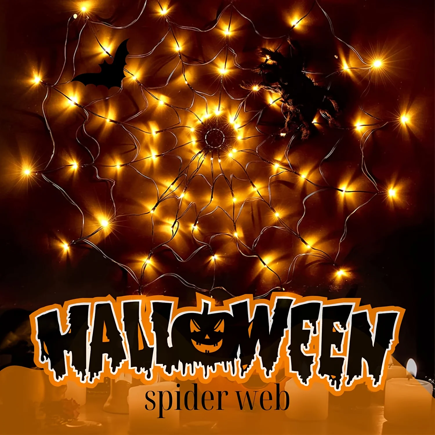 1pc  Spider Web LED String Lights with USB & Battery Power,  Decorative Halloween Lighting, Purple, Indoor/Outdoor Use, Includes