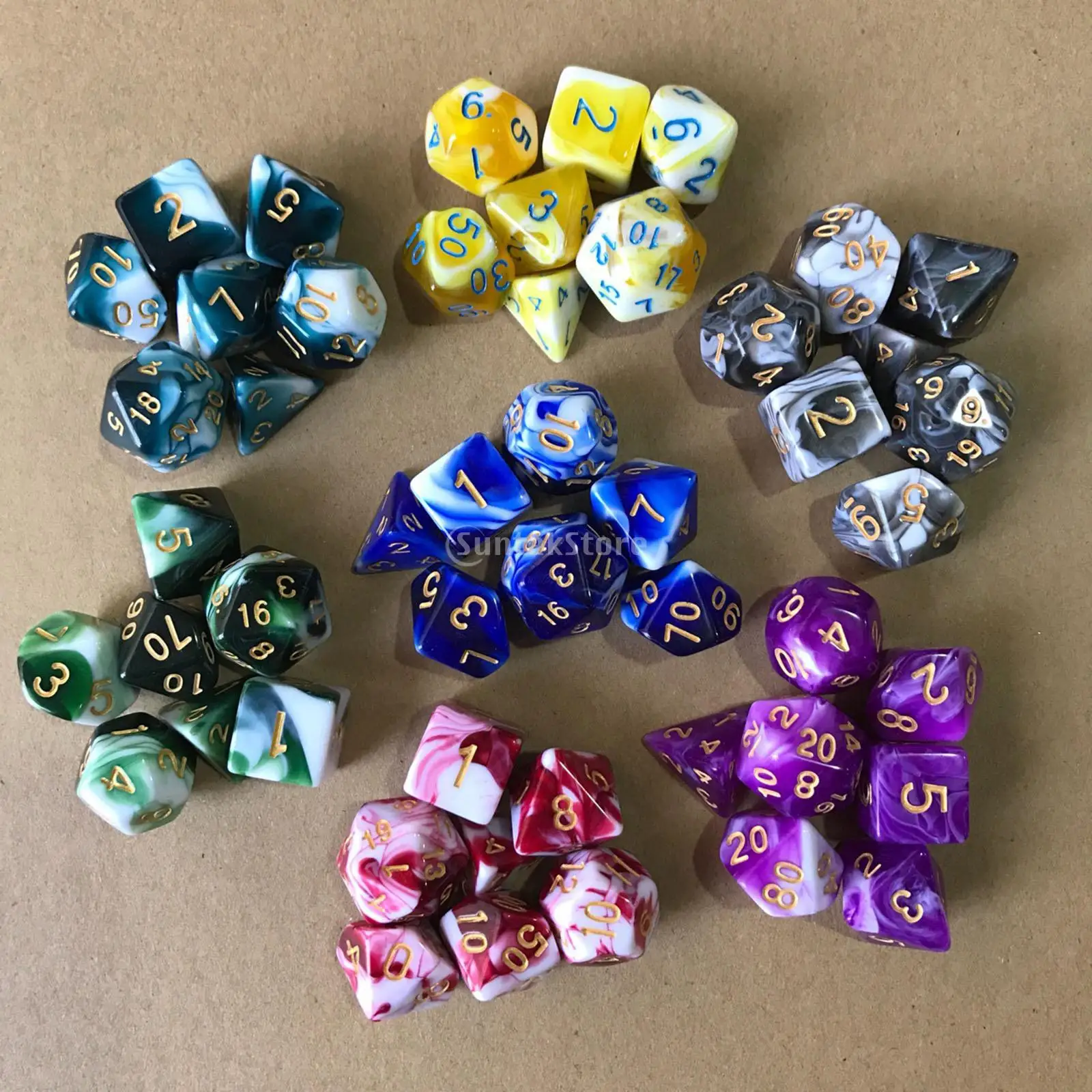 Juego de dados poliédricos acrílicos, D8, D10, D12, D20, Bar, juguetes con bolsa para DND, RPG, juego de mesa, enseñanza de matemáticas, 7 piezas