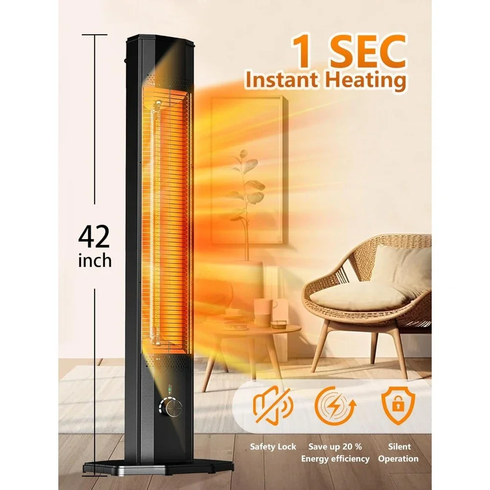 Outdoor Heater, 42in Infrared Heater, 9 Heat Levels, 9H Timers, 1500W Instant Heating,IPX5 Waterproof Tower Space Heater