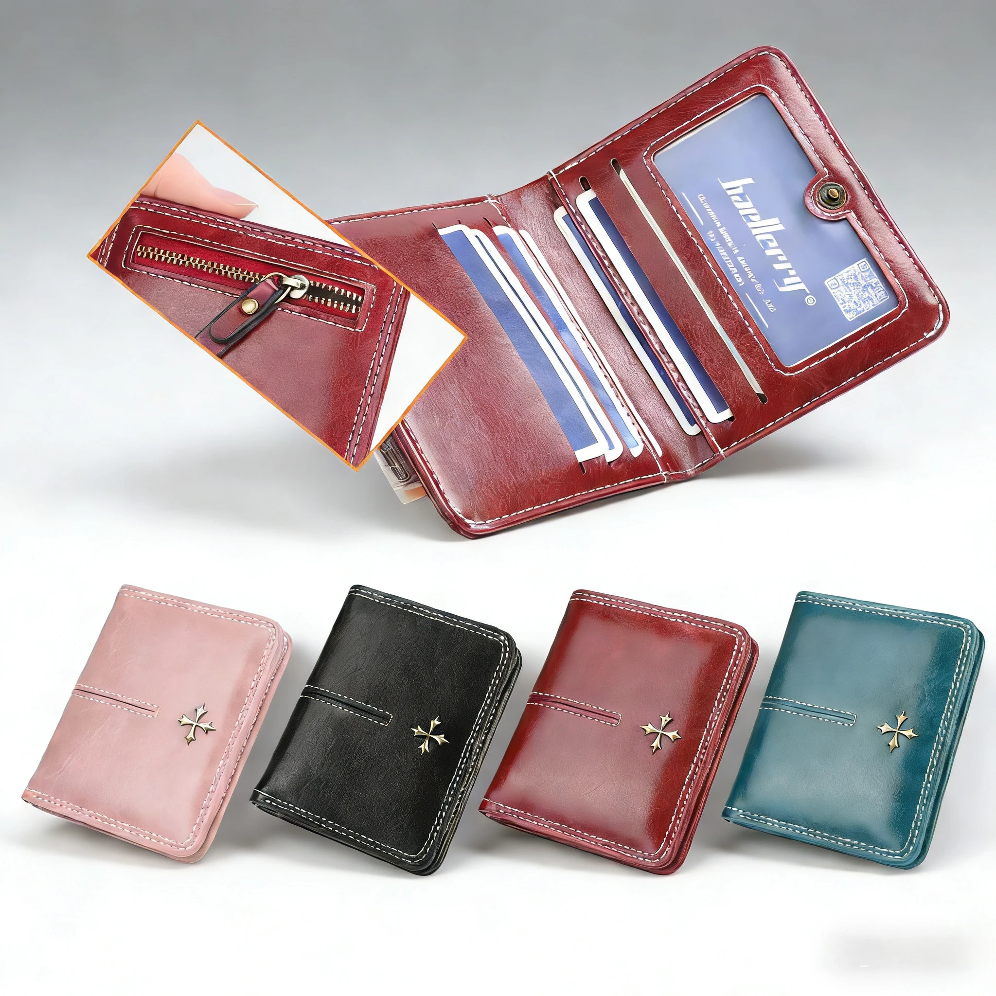 2026 NEW Women's Short Wallet Multi-Card Oil Wax Skin Coin Purse Fashion All-In-One Zipper Card Bag