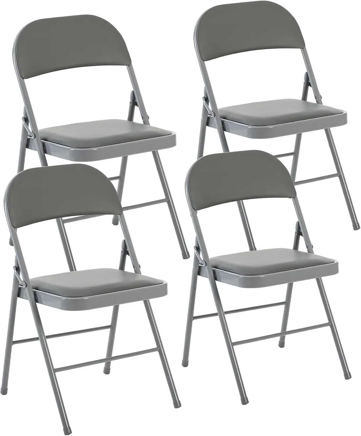 

Набор из 4 складных стульев с мягкими сиденьями, штабелируемые обеденные стулья из искусственной кожи для дома, офиса, свадеб, вечеринок, для использования в помещении и на улице, серые