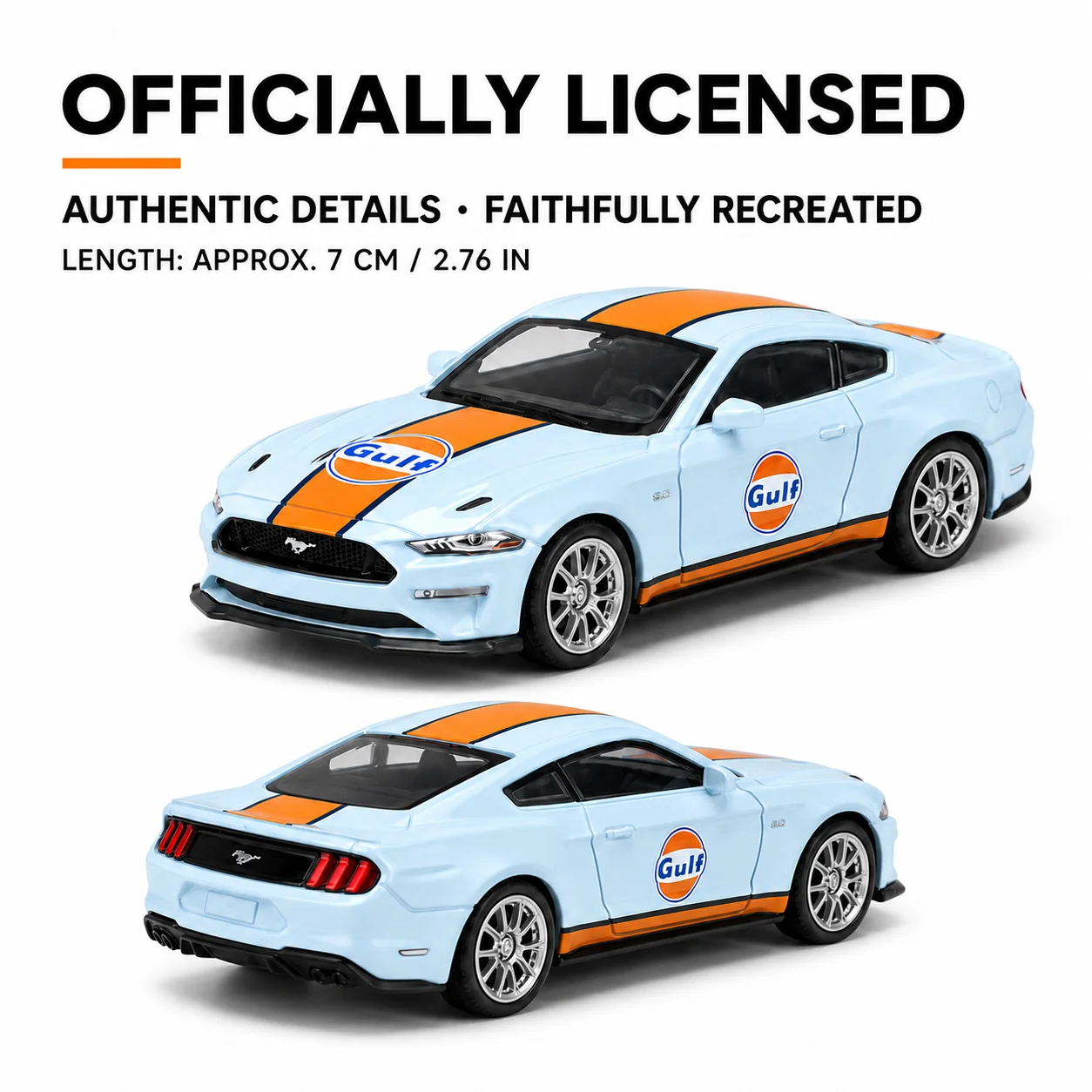 CCA 1/64 Ford Mustang GT Gulf Racing Diecast Toy Car Model with Display Box Free Wheels Collection Miniature Gift Boyfriend