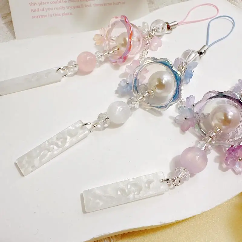 [E] Cute Jellyfish Wind Chime Pendant Keychain Mobile Phone Lanyard Bag Key Ring Decorative Accessories For Girls Christmas Gift