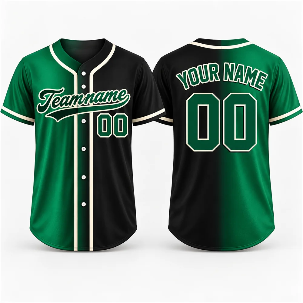Gradient Color Block Baseball Jersey For Men Simple Sporty Style Custom Team Name Number Short Sleeve Button Up Casual Shirt