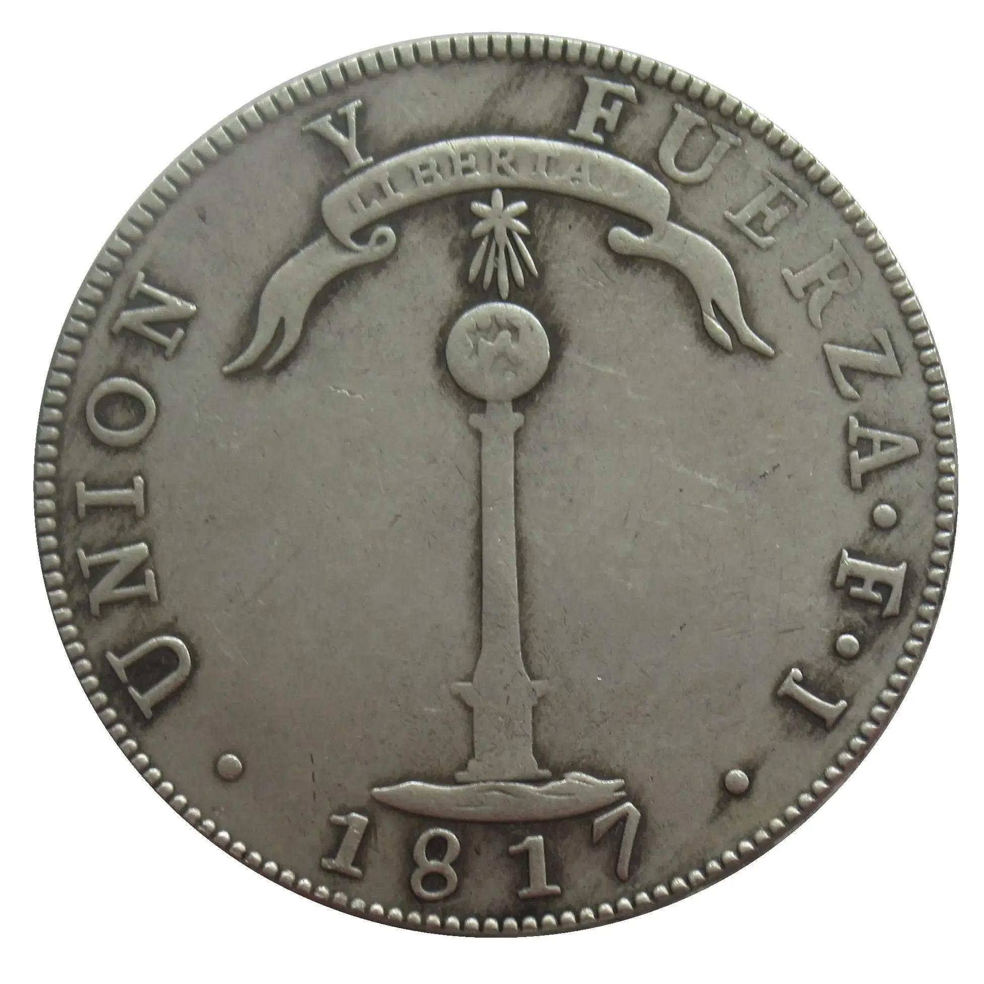 1817 عملة بركان بيسو تشيلي القديمة، نسخة الفترة الإسبانية عملة النحاس المواد جمع الدولار الفضي التذكاري #3