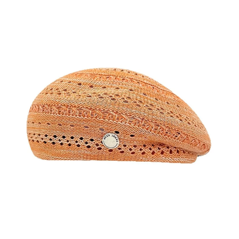 

Elegant Japanese Style Hollowed Out Beret Hat Vintage Fashionable Weave Painter Hat Thin Fresh Color Crochet Knitted Cap Spring
