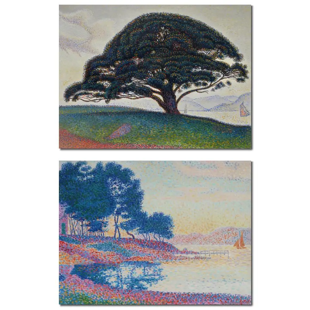 Handmade George Seurat Painting in Oils Reproduction Bonaventure Pine Saint Tropez Landscape Canvas Art for Restaurant Wall