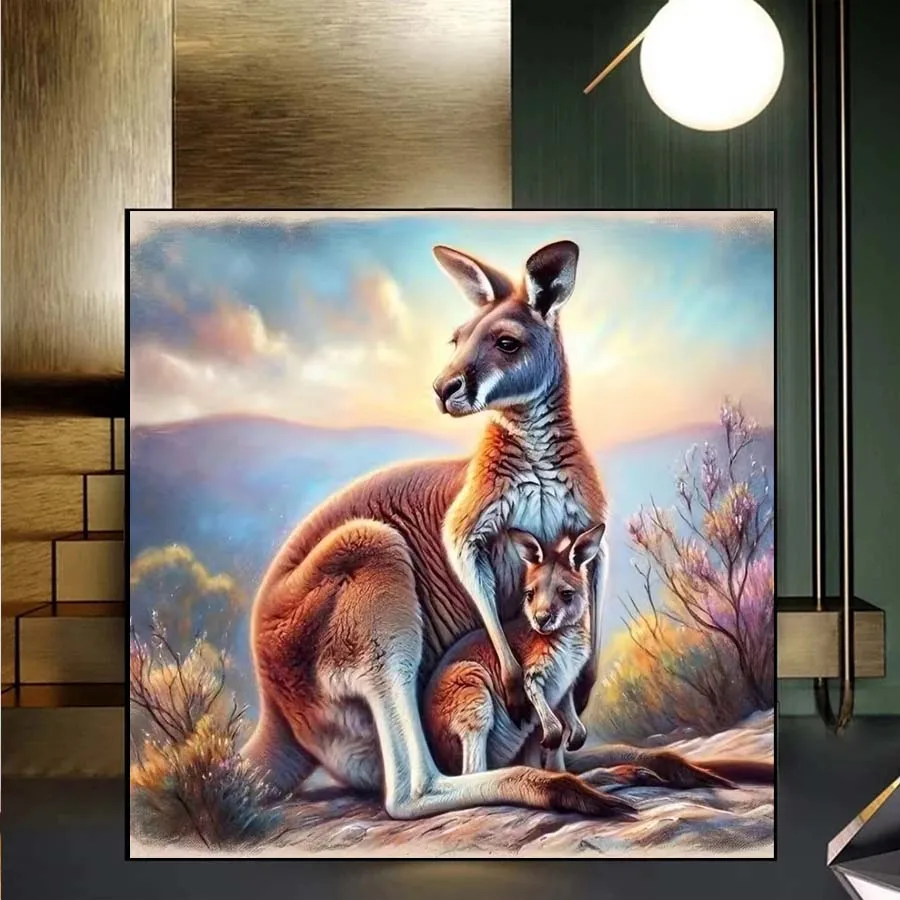 Kangaroo Baby Full Square Round Diamond Mosaic Kangaroo Picture Rhinestones Diamond Painting Animal DIY handmade Home Decoration
