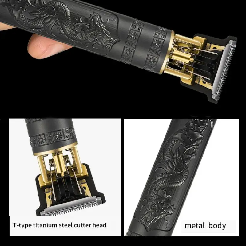 Haarschnitt-Rasierer für Männer, wiederaufladbarer Clipper-Rasierer für Erwachsene, elektrischer Vintage-Clipperrasierer für Zuhause, USB-Aufladung, Friseursalon, Black Dragon