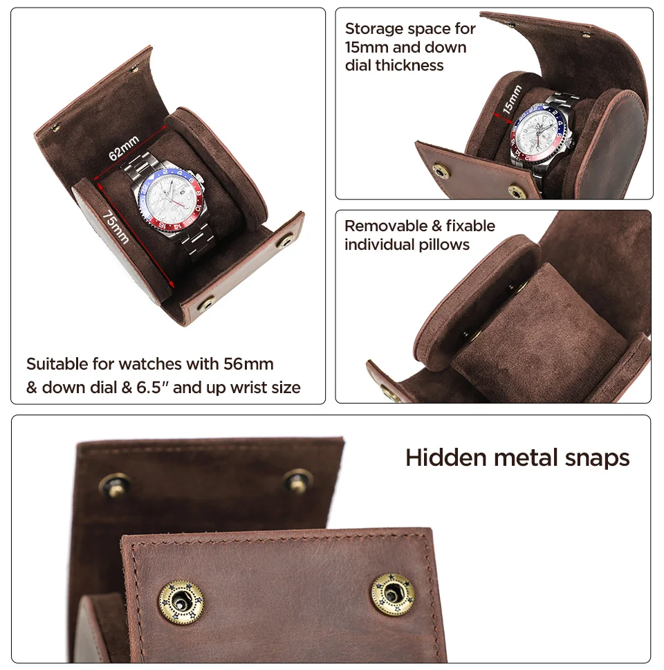 Luxury Genuine Leather Watch Storage Box Travel Single Watch Roll Case Watch for Men Women Wristwatch Packaging Retro Gift Box