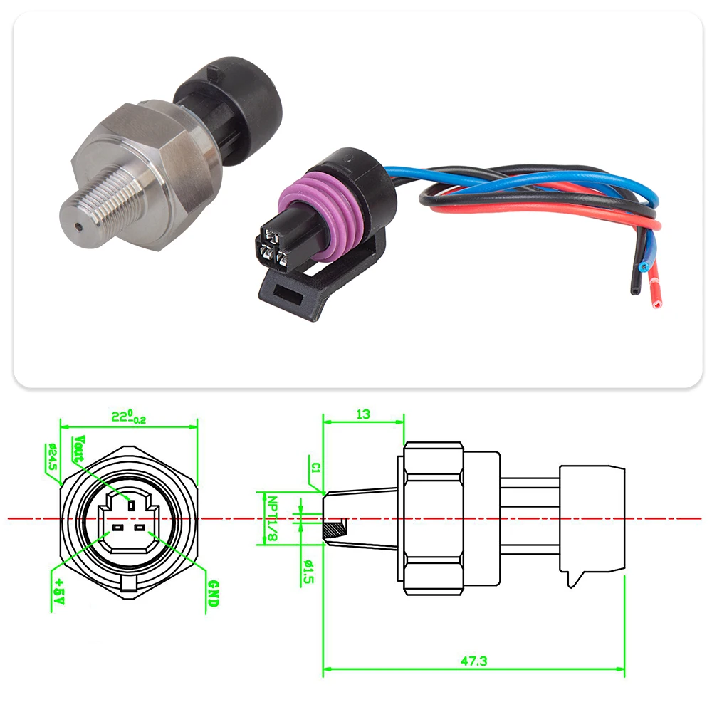 Universal 5V 16BAR NPT1/8 Oil Fuel Diesel Air Gas Water Import Ceramic Pressure Sensor Transmitter Transducer