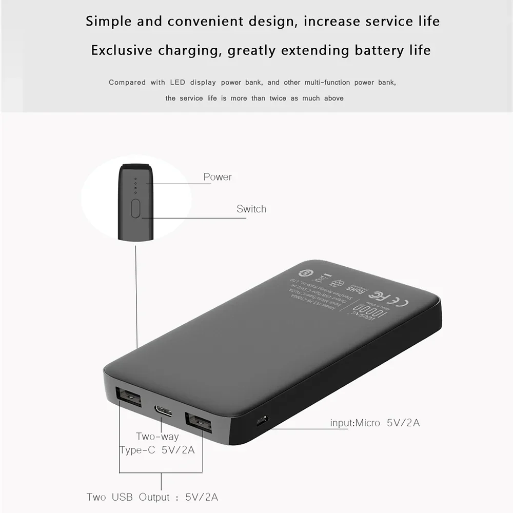 FERISING Type C Power Bank 10000mAh Portable Charger For Samsung Xiaomi mi External Battery Powerbank 10000 mAh Poverbank Phone