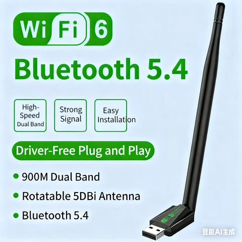 WiFi 6 USB Adapter 900Mbps Bluetooth 5.4 AX900 USB Dongle Wireless Network Card Dual Band 2.4G 5G Ethernet Receiver Free Driver