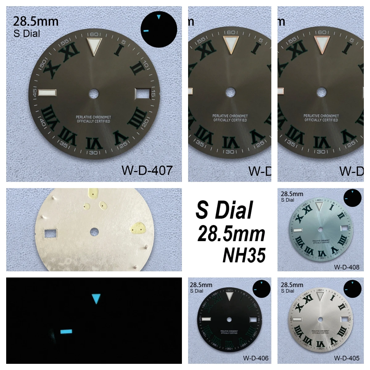 

28.5mm S Logo Sunburst Dial Fit NH35/NH36/4R Automatic Movement Ice Blue Luminous Epipremnum Aureum Watch Modified Accessories