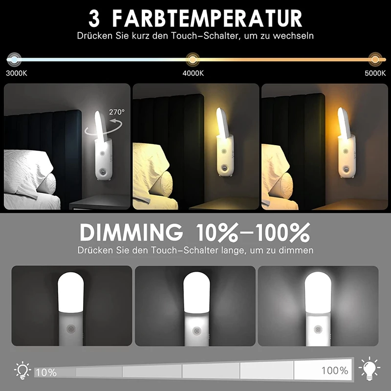 1 Uds. Lámparas de noche para mesita de noche, lámpara con carga USB, Control táctil con 3 cambios de Color/función de atenuación/función de memoria