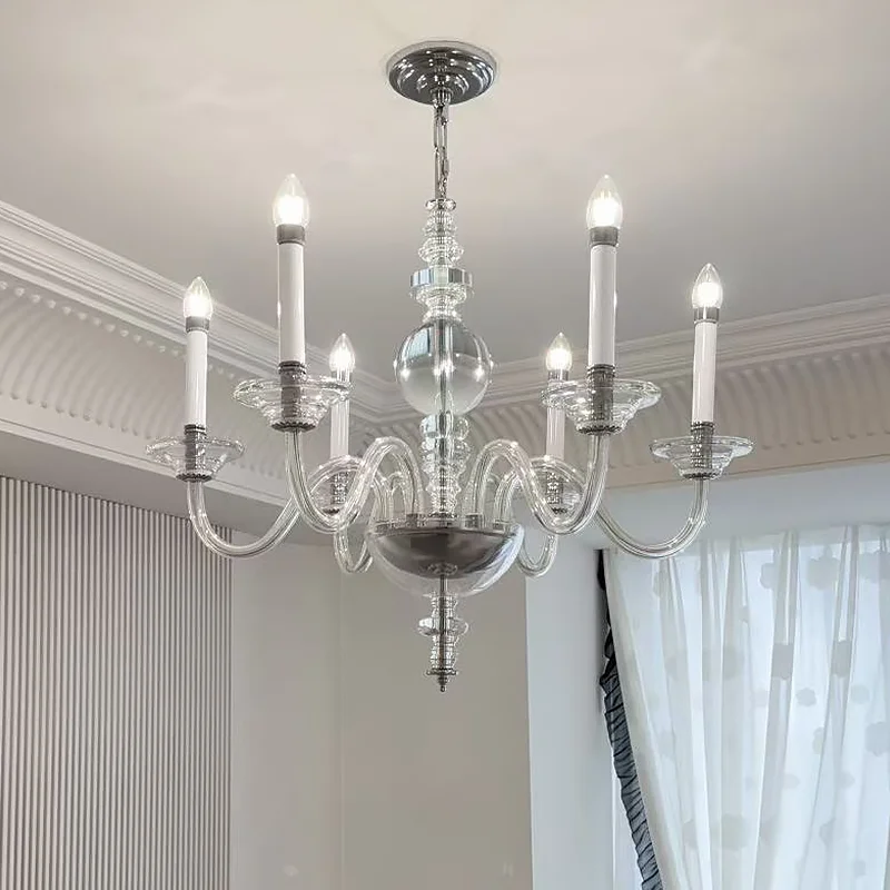 Medieval style Clear Crystal Candle Chandelier French Glass E14 Pendant Light Art Decor Indoor Lighting Hang Lamp Led Luminarias