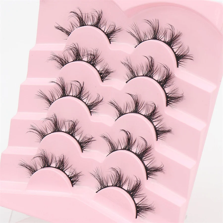 5ペア入り フォックスアイ コントゥアリング テーパード 薄型バンド ナチュラルルック セルフ接着 長持ち ストリップまつげエクステ